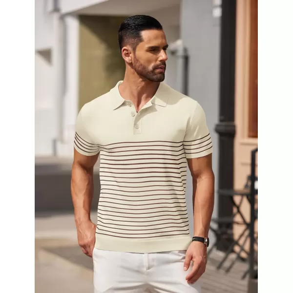 COOFANDY Men's Knit Polo Shirts Short Sleeve Striped Polo Shirt Fashion Casual Golf Shirts)