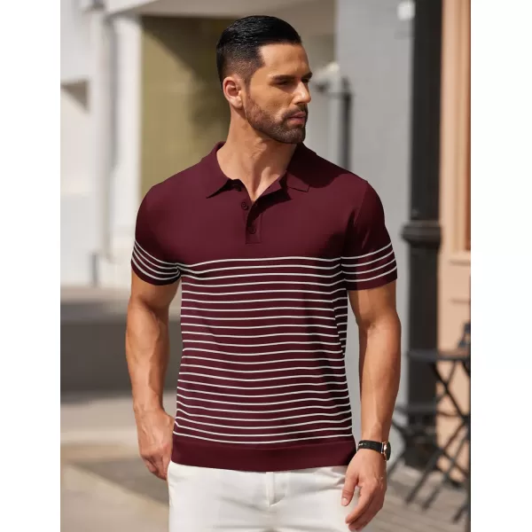 COOFANDY Men's Knit Polo Shirts Short Sleeve Striped Polo Shirt Fashion Casual Golf Shirts)