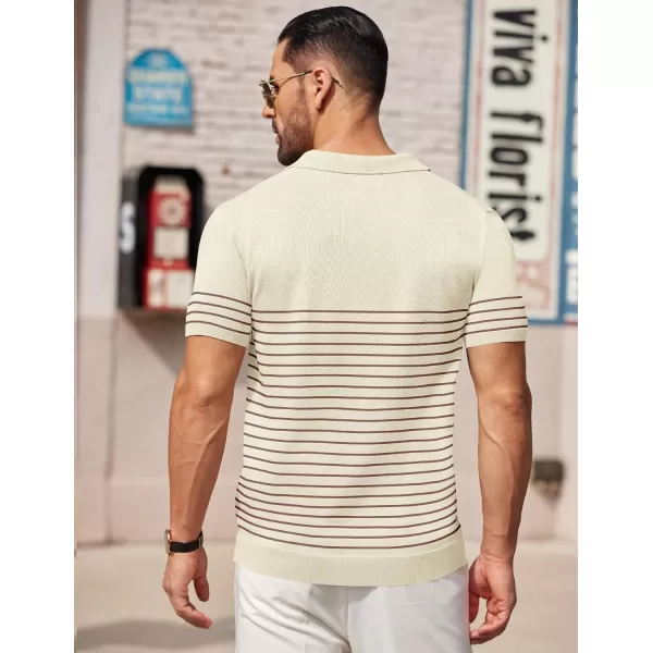 COOFANDY Men's Knit Polo Shirts Short Sleeve Striped Polo Shirt Fashion Casual Golf Shirts)