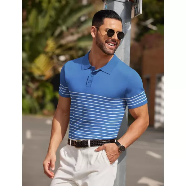 COOFANDY Men's Knit Polo Shirts Short Sleeve Striped Polo Shirt Fashion Casual Golf Shirts)