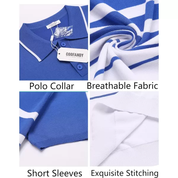 COOFANDY Men's Knit Polo Shirts Short Sleeve Striped Polo Shirt Fashion Casual Golf Shirts