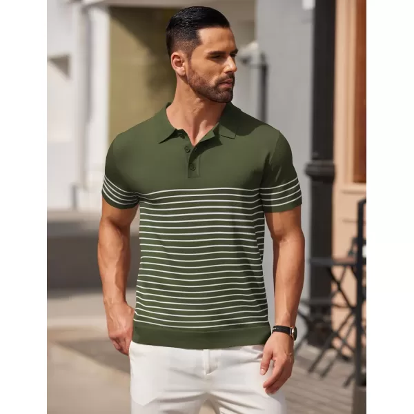 COOFANDY Men's Knit Polo Shirts Short Sleeve Striped Polo Shirt Fashion Casual Golf Shirts)