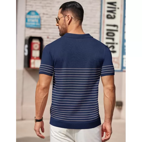 COOFANDY Men's Knit Polo Shirts Short Sleeve Striped Polo Shirt Fashion Casual Golf Shirts)