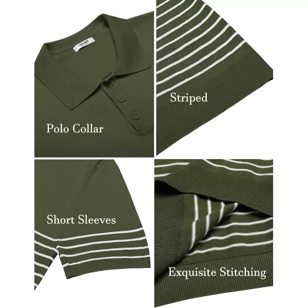 COOFANDY Men's Knit Polo Shirts Short Sleeve Striped Polo Shirt Fashion Casual Golf Shirts)