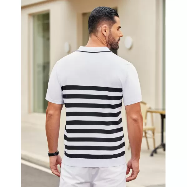 COOFANDY Men's Knit Polo Shirts Short Sleeve Striped Polo Shirt Fashion Casual Golf Shirts