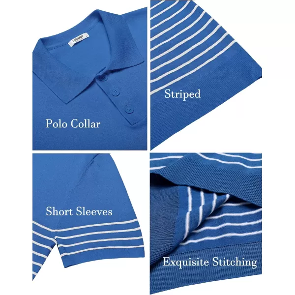 COOFANDY Men's Knit Polo Shirts Short Sleeve Striped Polo Shirt Fashion Casual Golf Shirts)