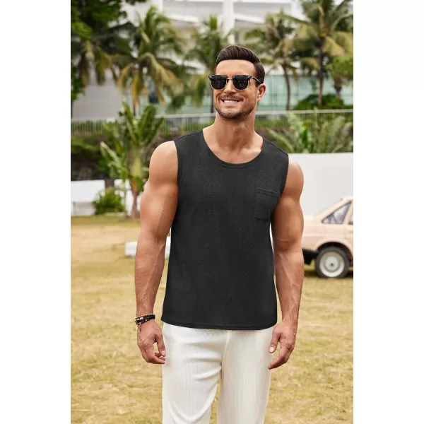 COOFANDY Men's Knit Tank Tops Casual Sleeveless T Shirts Beach Tank Shirts with Pocket