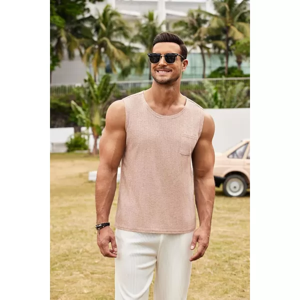 COOFANDY Men's Knit Tank Tops Casual Sleeveless T Shirts Beach Tank Shirts with Pocket