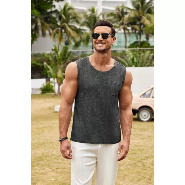 COOFANDY Men's Knit Tank Tops Casual Sleeveless T Shirts Beach Tank Shirts with Pocket