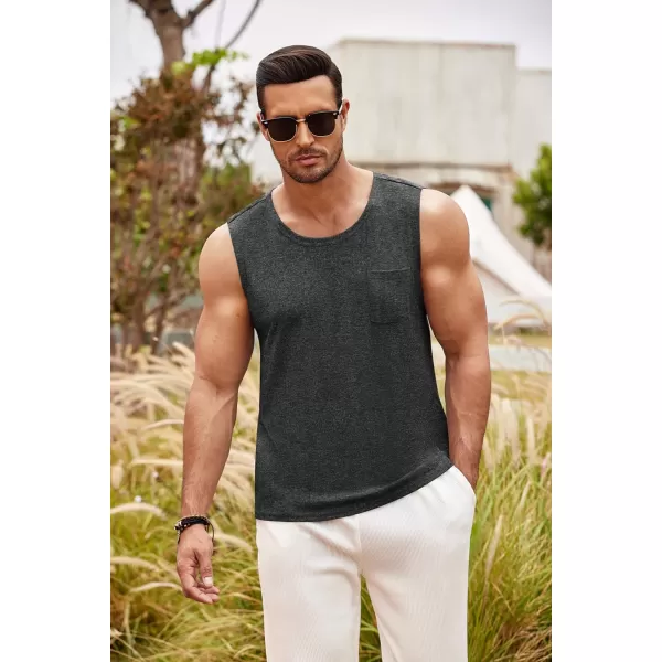 COOFANDY Men's Knit Tank Tops Casual Sleeveless T Shirts Beach Tank Shirts with Pocket