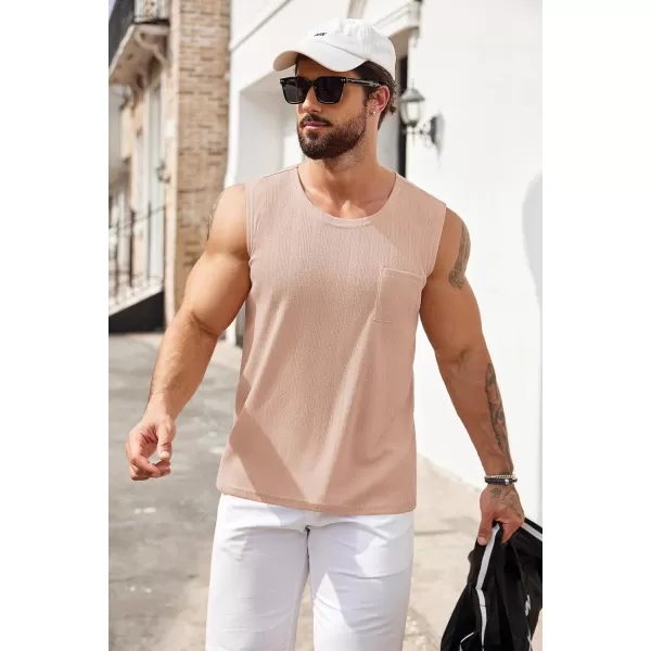 COOFANDY Men's Knit Tank Tops Casual Sleeveless T Shirts Beach Tank Shirts with Pocket