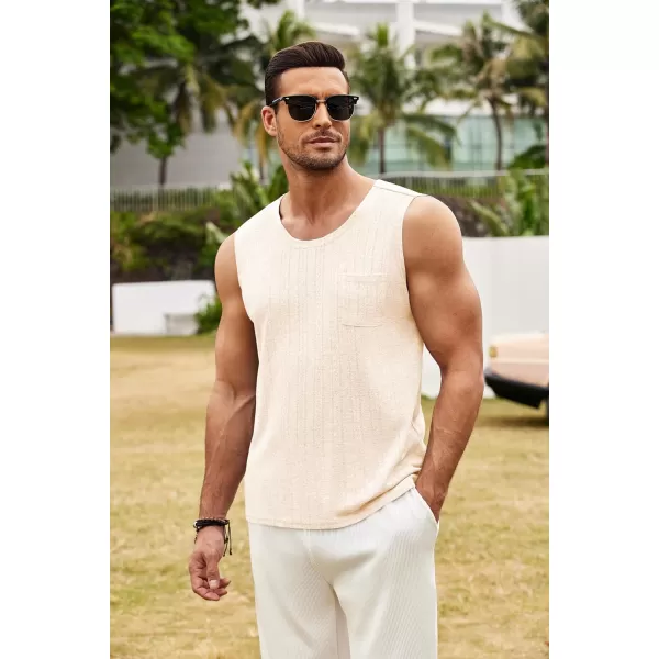 COOFANDY Men's Knit Tank Tops Casual Sleeveless T Shirts Beach Tank Shirts with Pocket