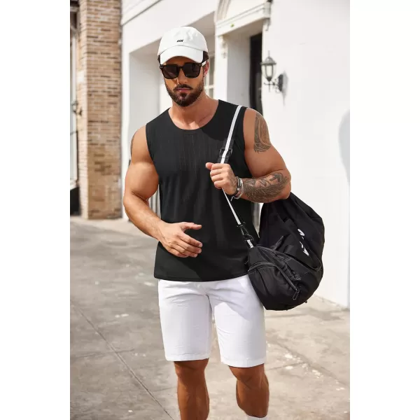 COOFANDY Men's Knit Tank Tops Casual Sleeveless T Shirts Beach Tank Shirts with Pocket