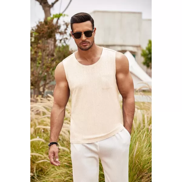 COOFANDY Men's Knit Tank Tops Casual Sleeveless T Shirts Beach Tank Shirts with Pocket