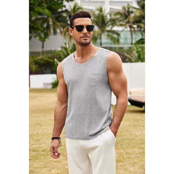 COOFANDY Men's Knit Tank Tops Casual Sleeveless T Shirts Beach Tank Shirts with Pocket