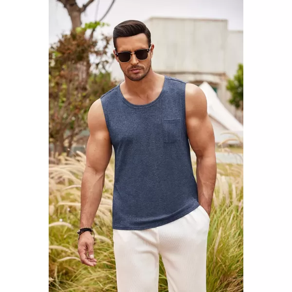 COOFANDY Men's Knit Tank Tops Casual Sleeveless T Shirts Beach Tank Shirts with Pocket
