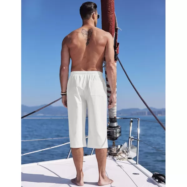 COOFANDY Men's Linen Capri Pants Casual Lightweight 3/4 Baggy Pants Drawstring Elastic Waist Beach Yoga Pants with Pockets