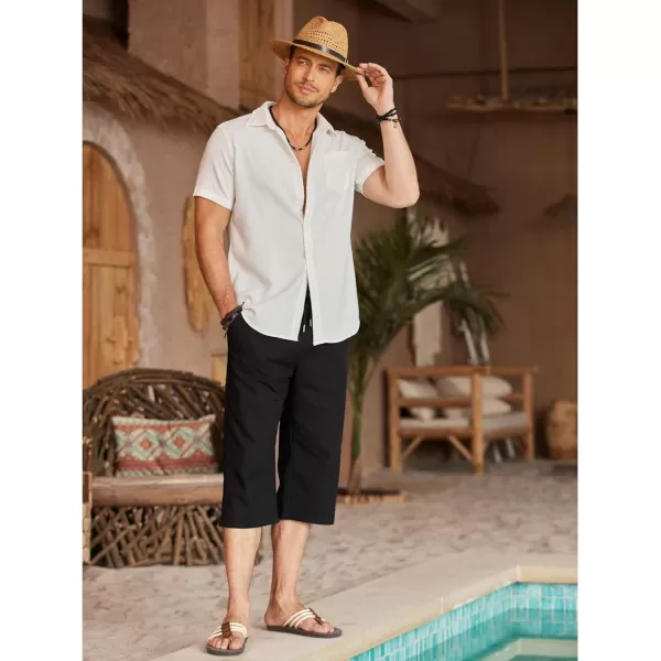 COOFANDY Men's Linen Capri Pants Casual Lightweight 3/4 Baggy Pants Drawstring Elastic Waist Beach Yoga Pants with Pockets