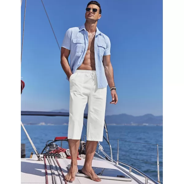 COOFANDY Men's Linen Capri Pants Casual Lightweight 3/4 Baggy Pants Drawstring Elastic Waist Beach Yoga Pants with Pockets