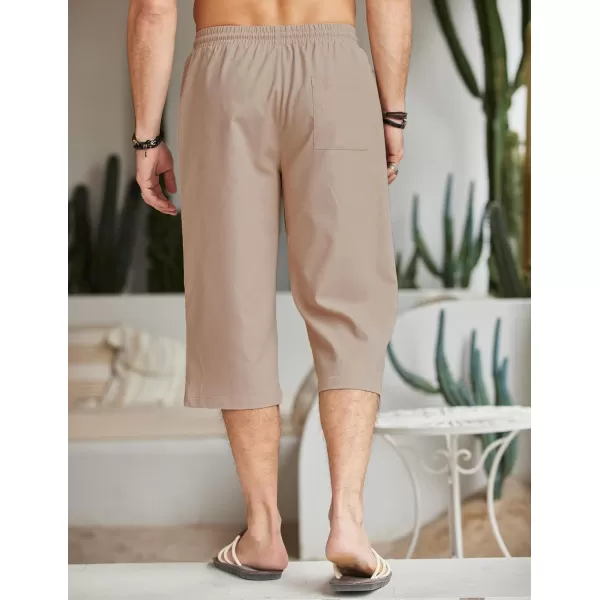 COOFANDY Men's Linen Capri Pants Casual Lightweight 3/4 Baggy Pants Drawstring Elastic Waist Beach Yoga Pants with Pockets