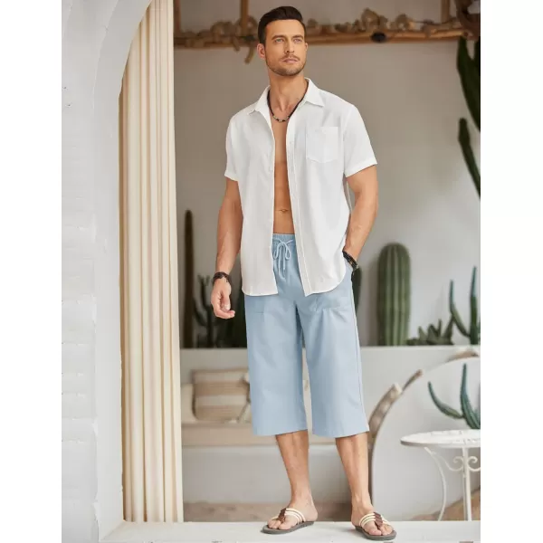 COOFANDY Men's Linen Capri Pants Casual Lightweight 3/4 Baggy Pants Drawstring Elastic Waist Beach Yoga Pants with Pockets