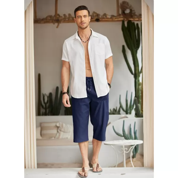 COOFANDY Men's Linen Capri Pants Casual Lightweight 3/4 Baggy Pants Drawstring Elastic Waist Beach Yoga Pants with Pockets