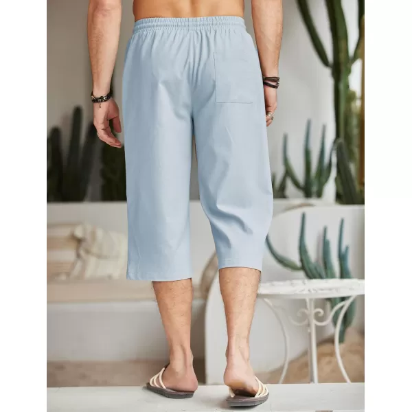 COOFANDY Men's Linen Capri Pants Casual Lightweight 3/4 Baggy Pants Drawstring Elastic Waist Beach Yoga Pants with Pockets
