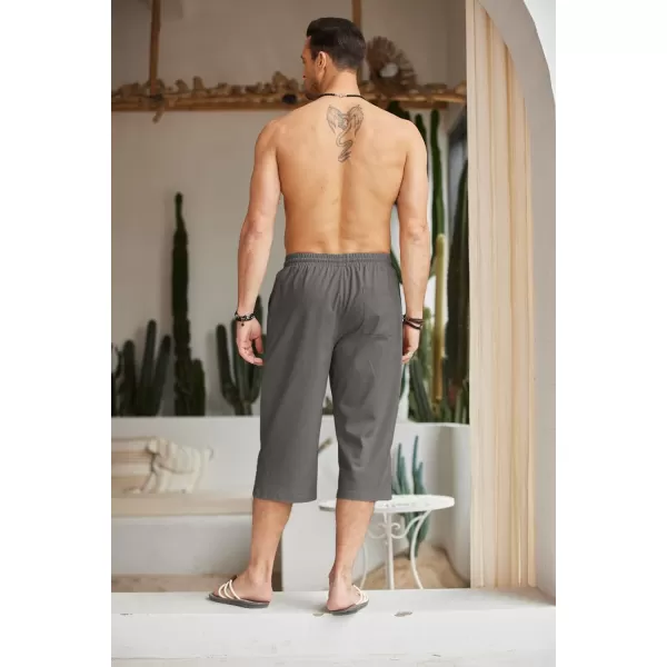 COOFANDY Men's Linen Capri Pants Casual Lightweight 3/4 Baggy Pants Drawstring Elastic Waist Beach Yoga Pants with Pockets