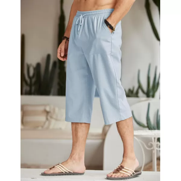 COOFANDY Men's Linen Capri Pants Casual Lightweight 3/4 Baggy Pants Drawstring Elastic Waist Beach Yoga Pants with Pockets