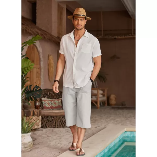 COOFANDY Men's Linen Capri Pants Casual Lightweight 3/4 Baggy Pants Drawstring Elastic Waist Beach Yoga Pants with Pockets