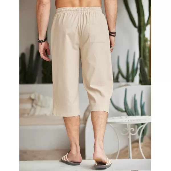COOFANDY Men's Linen Capri Pants Casual Lightweight 3/4 Baggy Pants Drawstring Elastic Waist Beach Yoga Pants with Pockets