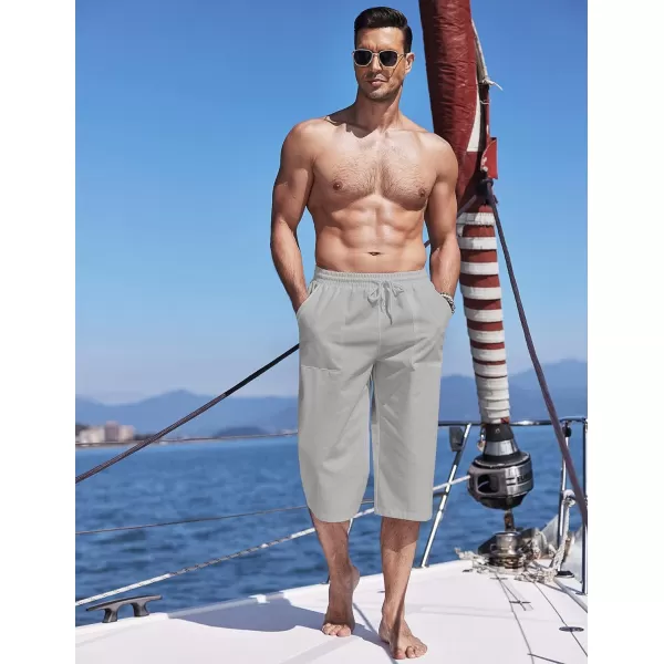 COOFANDY Men's Linen Capri Pants Casual Lightweight 3/4 Baggy Pants Drawstring Elastic Waist Beach Yoga Pants with Pockets