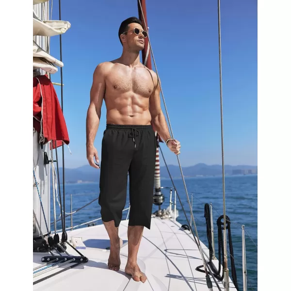 COOFANDY Men's Linen Capri Pants Casual Lightweight 3/4 Baggy Pants Drawstring Elastic Waist Beach Yoga Pants with Pockets