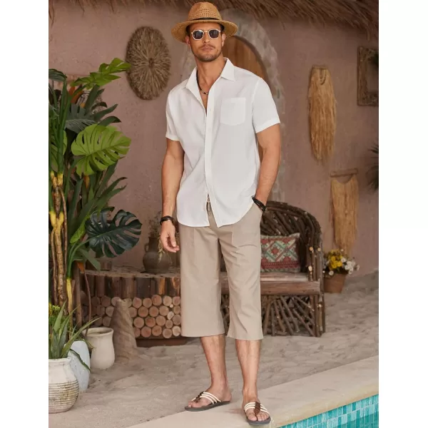 COOFANDY Men's Linen Capri Pants Casual Lightweight 3/4 Baggy Pants Drawstring Elastic Waist Beach Yoga Pants with Pockets