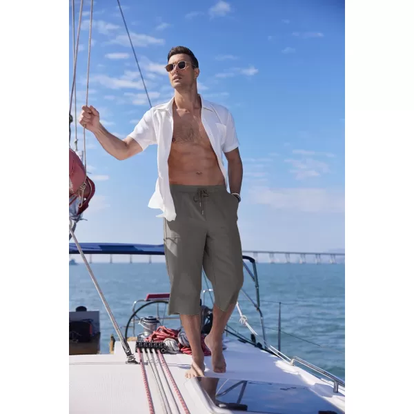 COOFANDY Men's Linen Capri Pants Casual Lightweight 3/4 Baggy Pants Drawstring Elastic Waist Beach Yoga Pants with Pockets