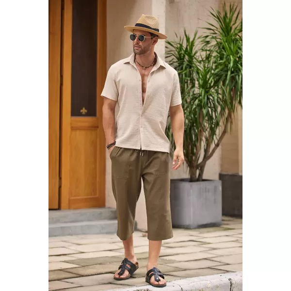 COOFANDY Men's Linen Capri Pants Casual Lightweight 3/4 Baggy Pants Drawstring Elastic Waist Beach Yoga Pants with Pockets