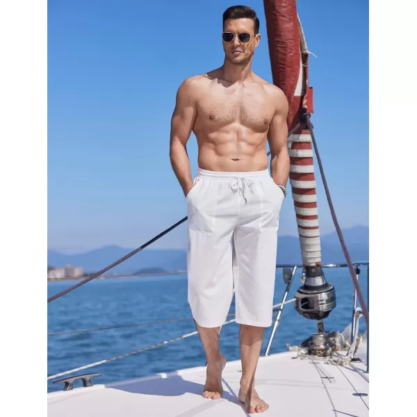 COOFANDY Men's Linen Capri Pants Casual Lightweight 3/4 Baggy Pants Drawstring Elastic Waist Beach Yoga Pants with Pockets