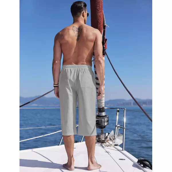 COOFANDY Men's Linen Capri Pants Casual Lightweight 3/4 Baggy Pants Drawstring Elastic Waist Beach Yoga Pants with Pockets