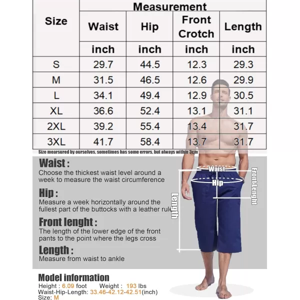 COOFANDY Men's Linen Capri Pants Casual Lightweight 3/4 Baggy Pants Drawstring Elastic Waist Beach Yoga Pants with Pockets