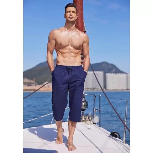 COOFANDY Men's Linen Capri Pants Casual Lightweight 3/4 Baggy Pants Drawstring Elastic Waist Beach Yoga Pants with Pockets