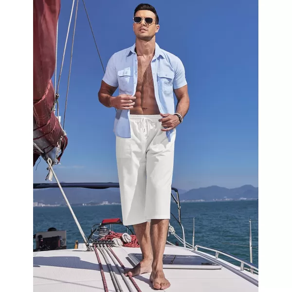 COOFANDY Men's Linen Capri Pants Casual Lightweight 3/4 Baggy Pants Drawstring Elastic Waist Beach Yoga Pants with Pockets