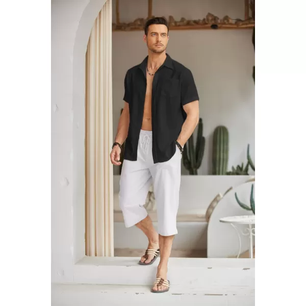 COOFANDY Men's Linen Capri Pants Casual Lightweight 3/4 Baggy Pants Drawstring Elastic Waist Beach Yoga Pants with Pockets