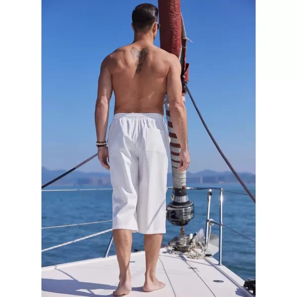 COOFANDY Men's Linen Capri Pants Casual Lightweight 3/4 Baggy Pants Drawstring Elastic Waist Beach Yoga Pants with Pockets