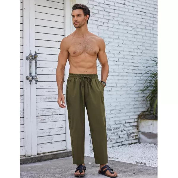 COOFANDY Mens Linen Casual Pants Elastic Waist Drawstring Trousers Yoga Beach Summer Pants