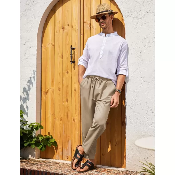 COOFANDY Mens Linen Casual Pants Elastic Waist Drawstring Trousers Yoga Beach Summer Pants