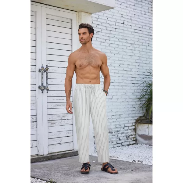 COOFANDY Mens Linen Casual Pants Elastic Waist Drawstring Trousers Yoga Beach Summer Pants)