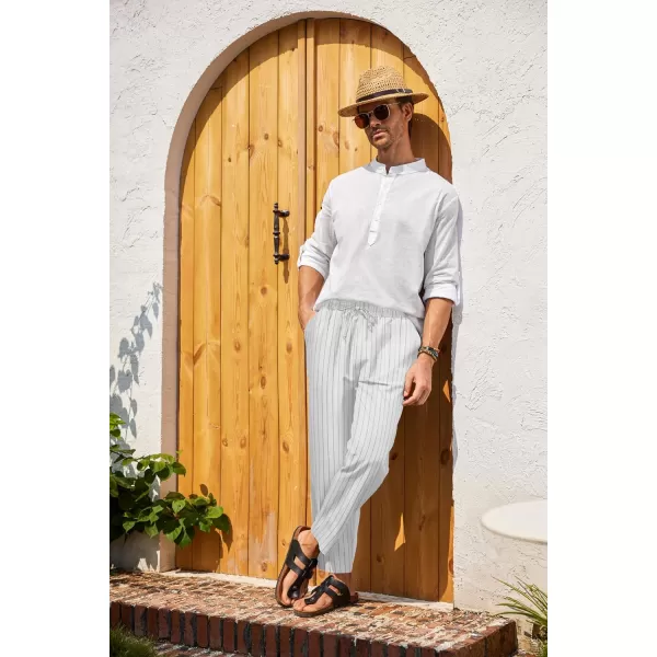 COOFANDY Mens Linen Casual Pants Elastic Waist Drawstring Trousers Yoga Beach Summer Pants)