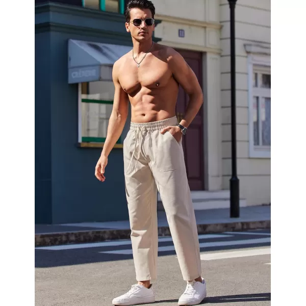 COOFANDY Mens Linen Casual Pants Lightweight Drawstring Beach Pants Elastic Waist Yoga Summer Trousers