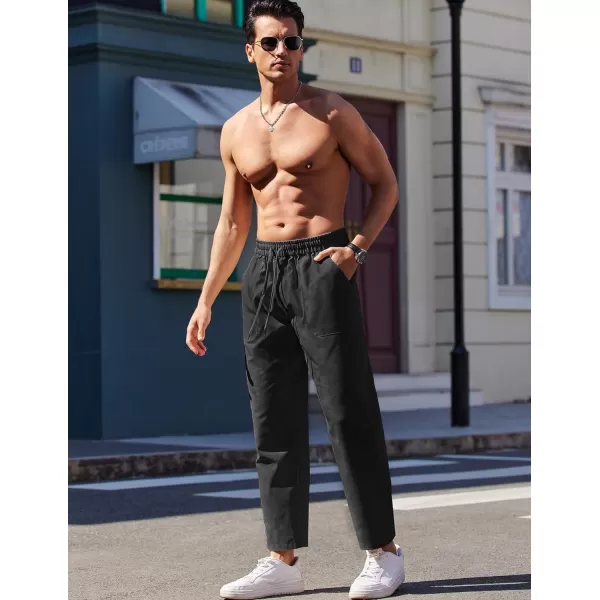 COOFANDY Mens Linen Casual Pants Lightweight Drawstring Beach Pants Elastic Waist Yoga Summer Trousers