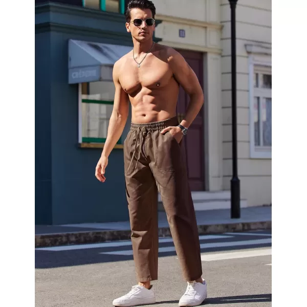 COOFANDY Mens Linen Casual Pants Lightweight Drawstring Beach Pants Elastic Waist Yoga Summer Trousers